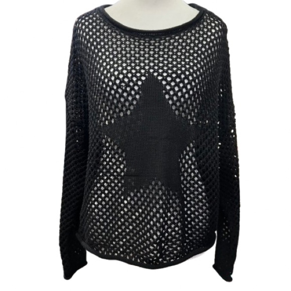 Rue21 90s Y2K Goth Open Knit Star Sweater Crochet Fishnet Top Whimsigoth Size L
